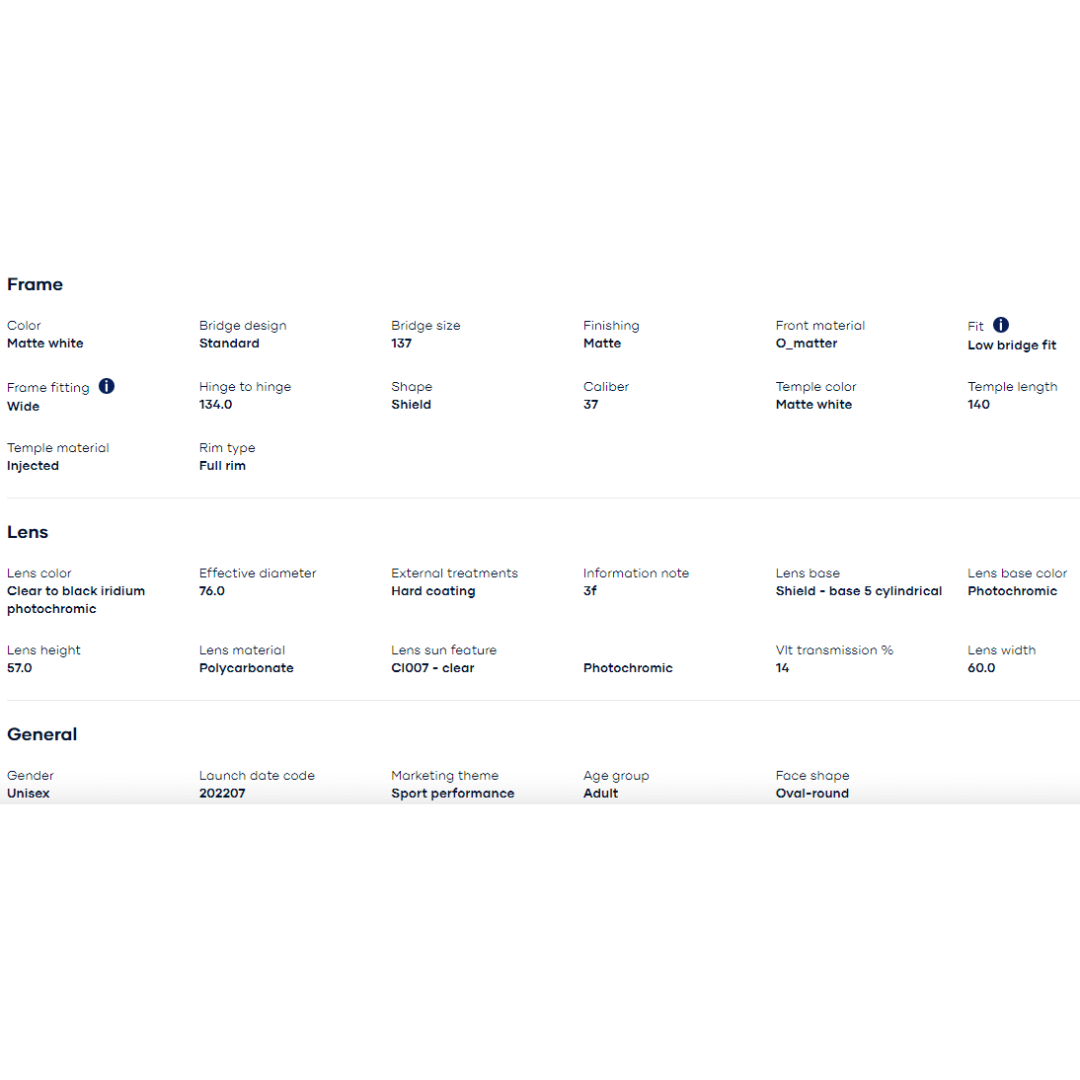 Oakley - Oakley Sutro (Low Bridge Fit) Matte White/Clear To Black Iridium Photochromic 0OO9406A-940634 - Cam2
