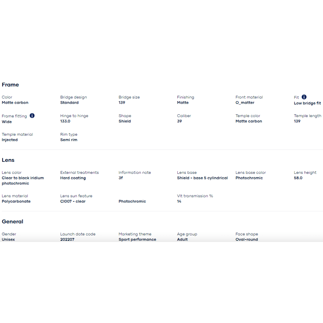 Oakley - Oakley Sutro Lite (Low Bridge Fit) Matte Carbon/Clear To Black Iridium Photochromic 0OO9463A-946318 - Cam2