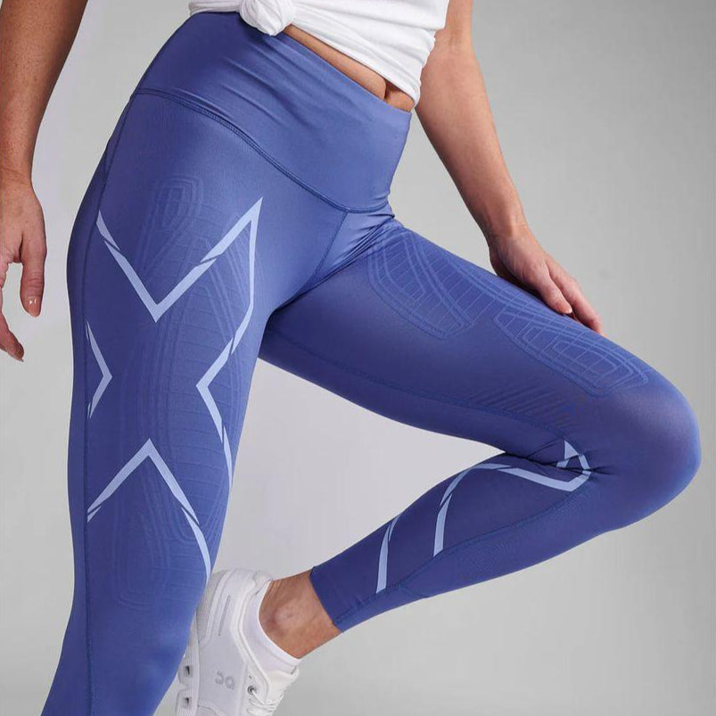 2XU Women's Light Speed Mid-Rise Compression Tights (MAR/ HRF) - Cam2