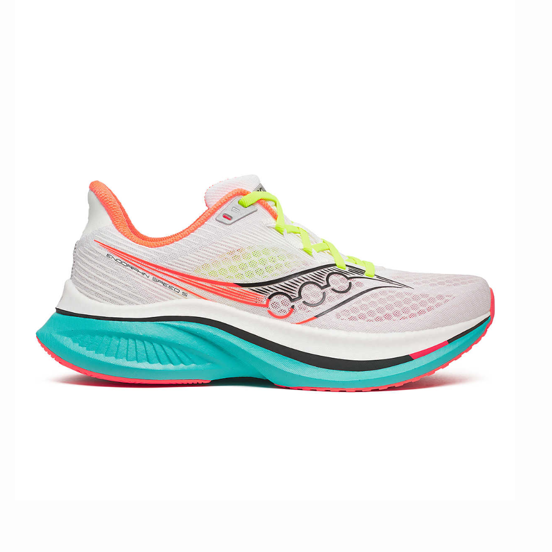 Saucony - Saucony Women's Endorphin Speed 5 Road Running Shoes (White/ Mutant) - Cam2