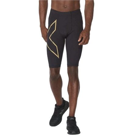 2XU Men's Light Speed Compression Shorts (Black/ Gold Reflective) - Cam2