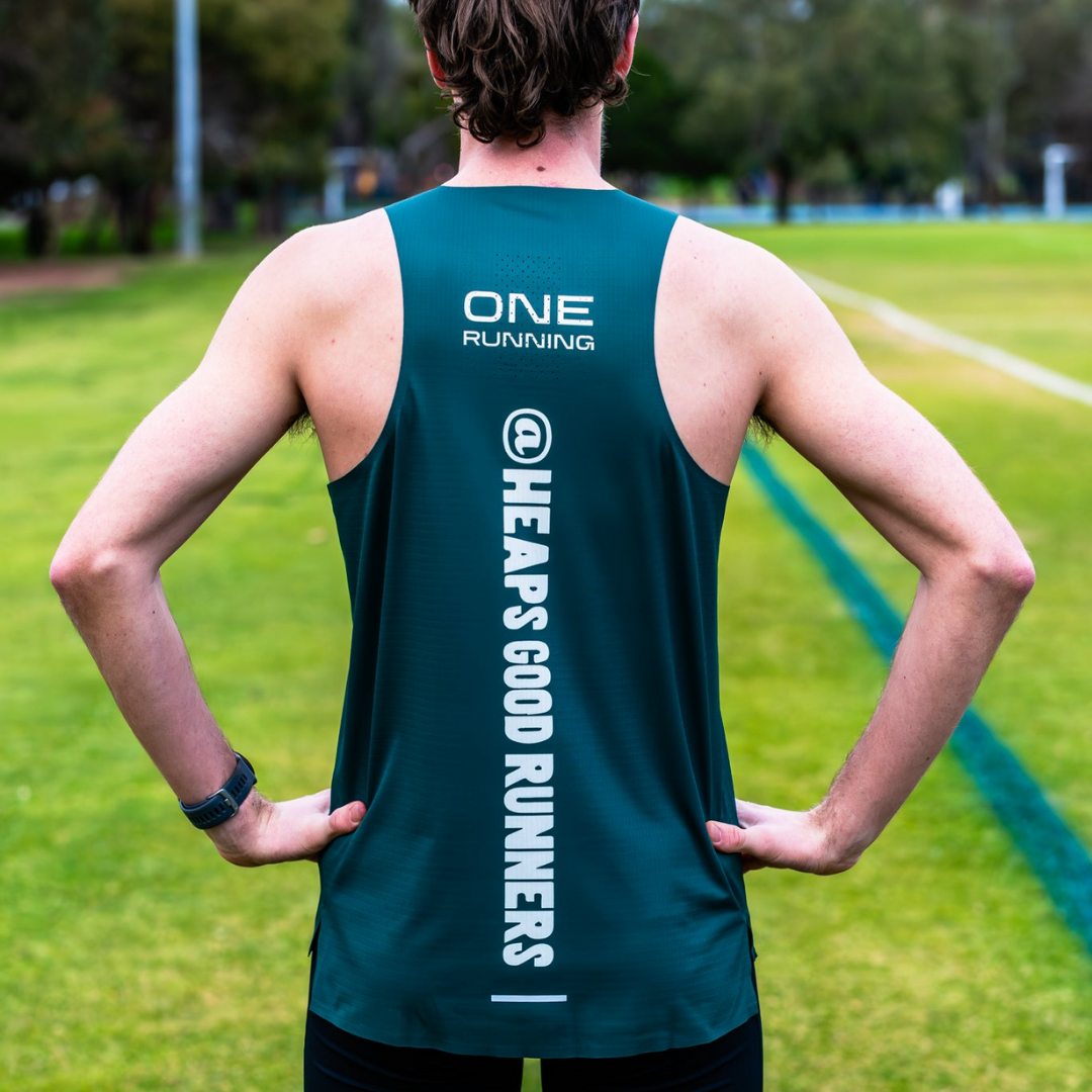 One Running - One Running Men's Victory Speed Tech Singlet (Heaps Good Runners) - Cam2