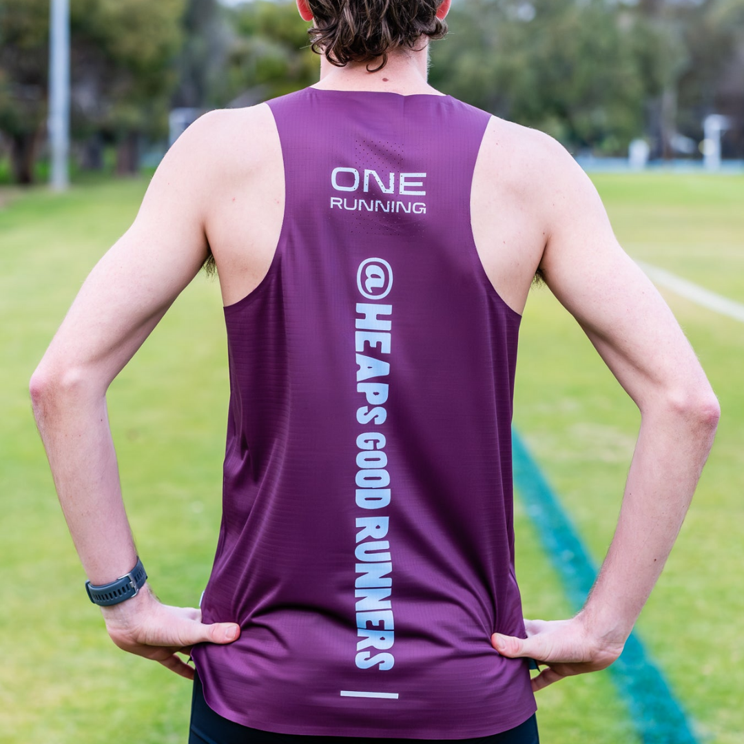 One Running - One Running Men's Victory Speed Tech Singlet (Heaps Good Runners) - Cam2