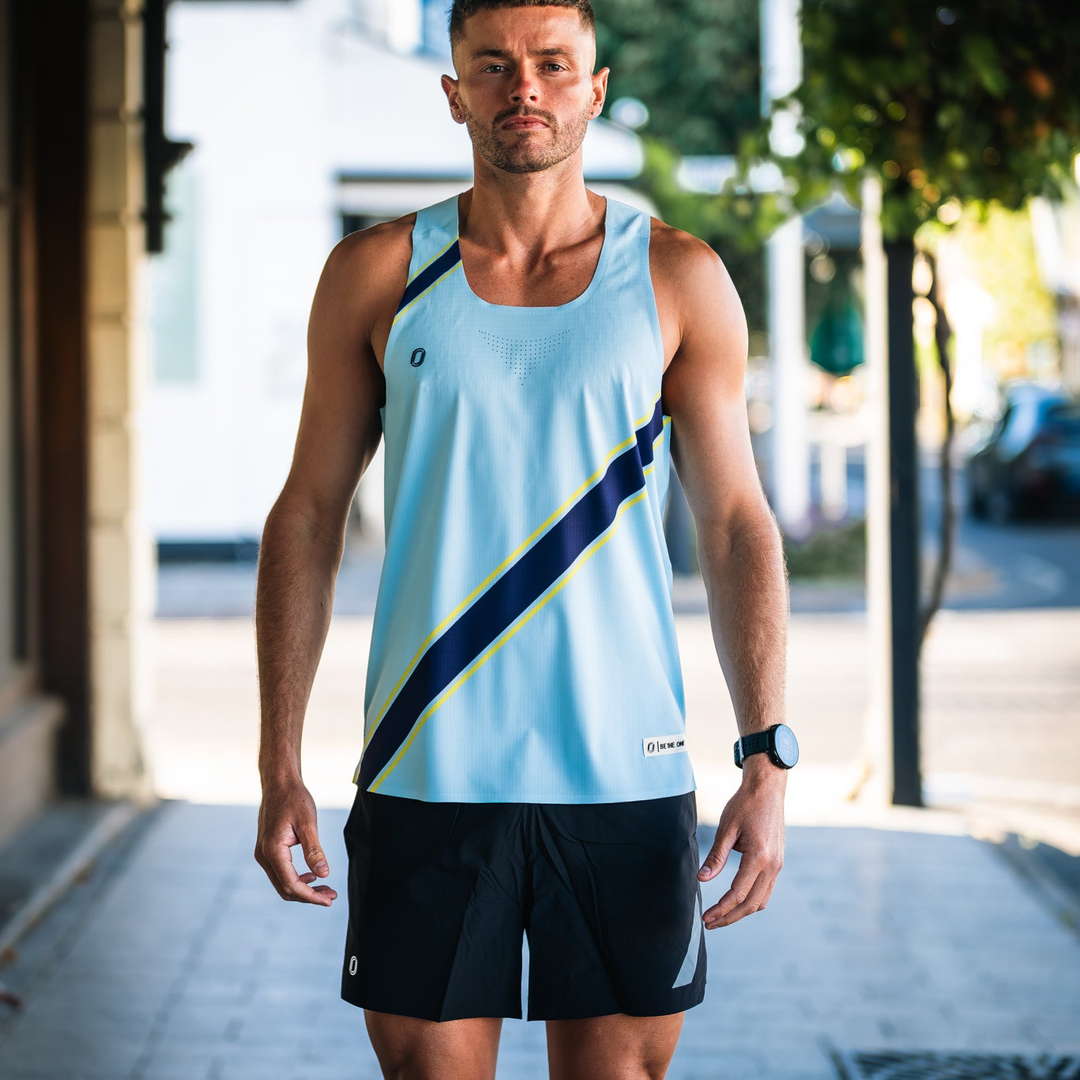 One Running - One Running Men's Victory Speed Tech Singlet (Sky) - Cam2