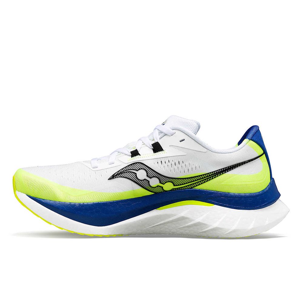 Saucony Women's Endorphin Speed 4 Road Running Shoes (White / Blue) - Cam2