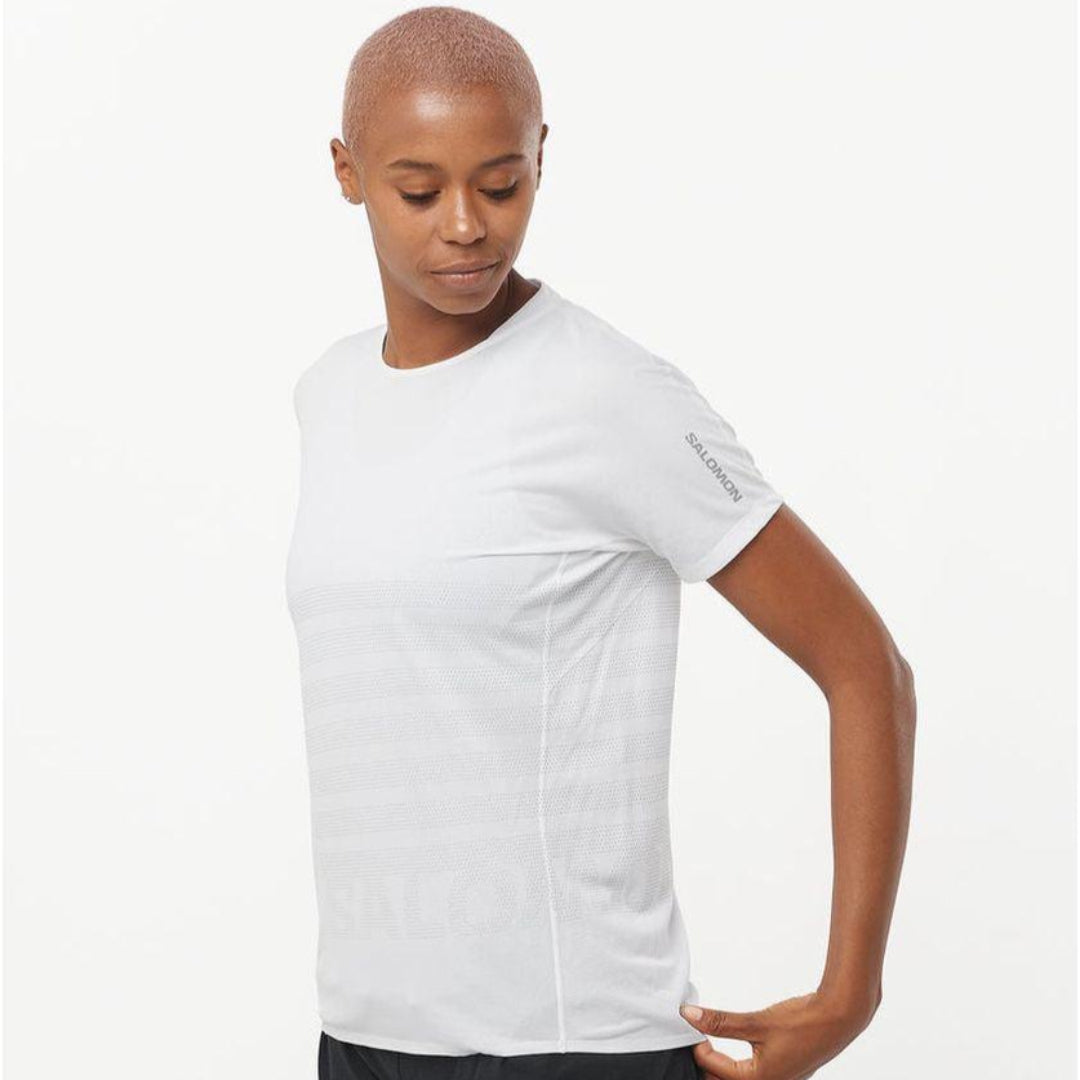 Salomon Women's Sense Aero Short Sleeve T-Shirt GFX - Cam2