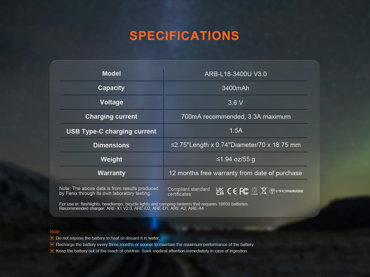 Fenix ARB-L18-3400U V3.0 Battery