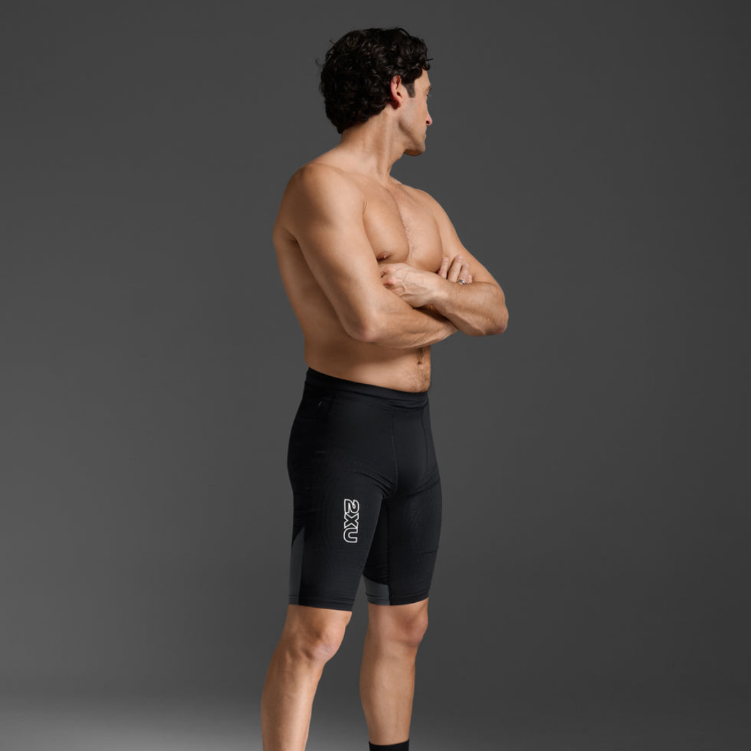 2XU - 2XU Men's Light Speed React Compression Shorts (Black/White Reflective) - Cam2 