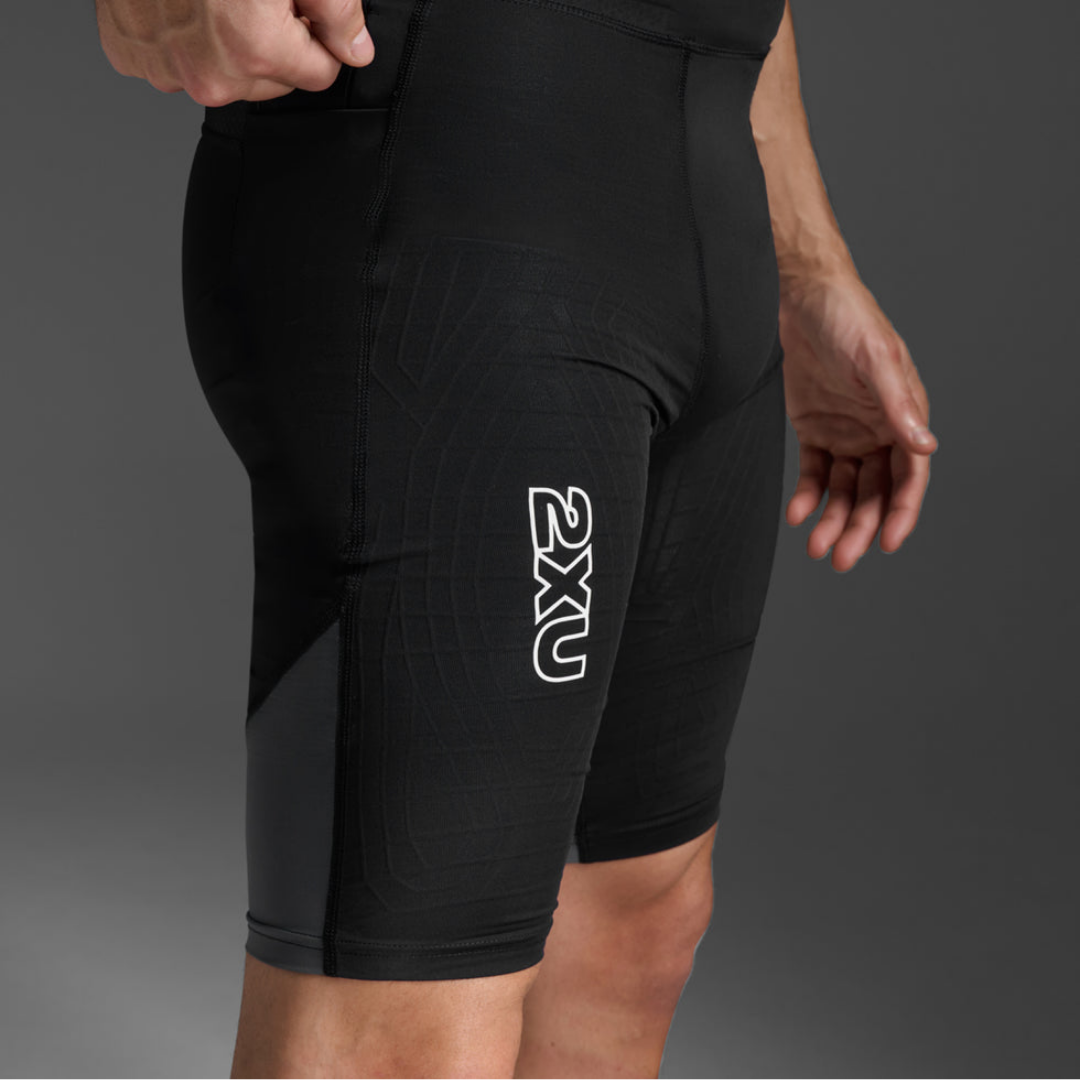 2XU - 2XU Men's Light Speed React Compression Shorts (Black/White Reflective) - Cam2 