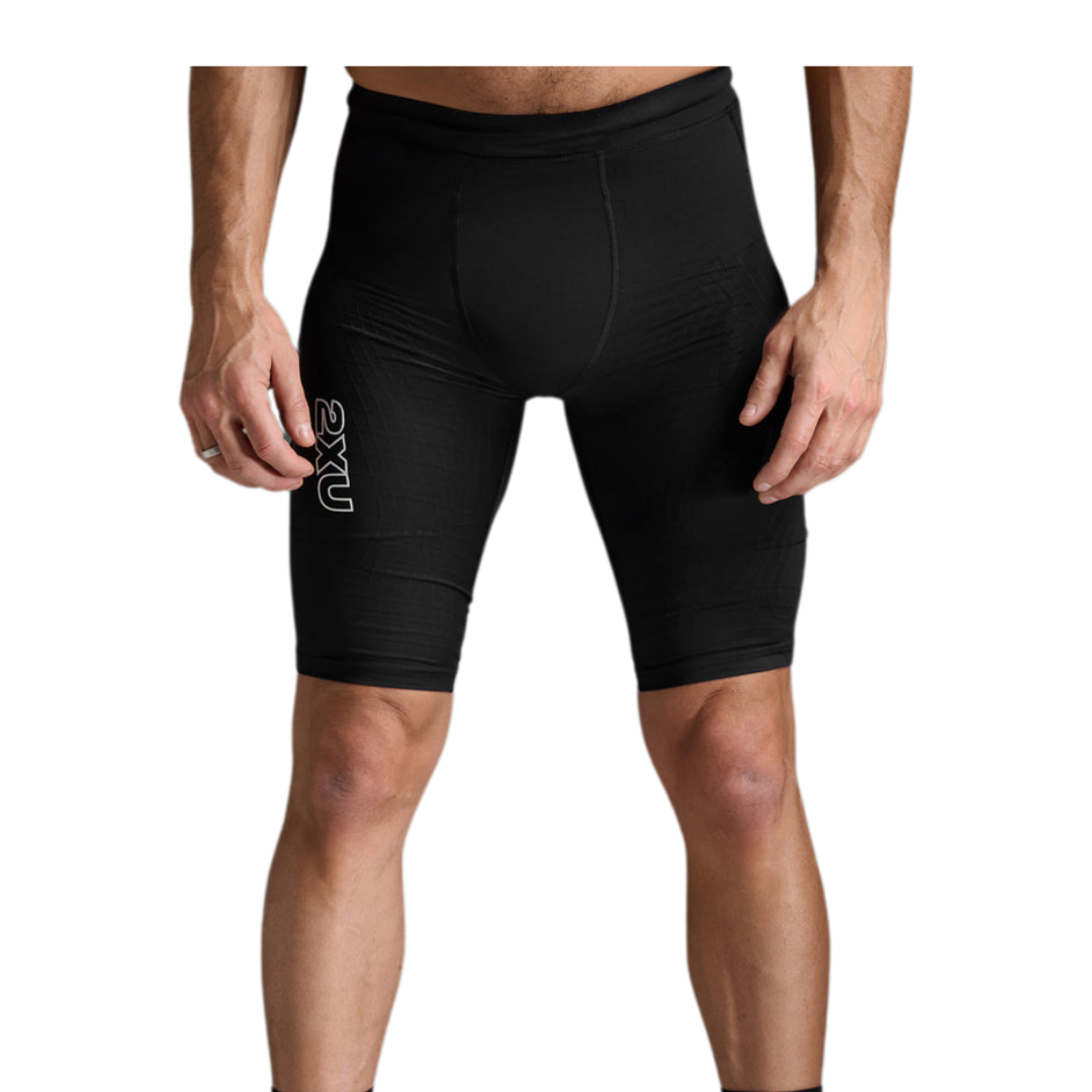 2XU - 2XU Men's Light Speed React Compression Shorts (Black/White Reflective) - Cam2 