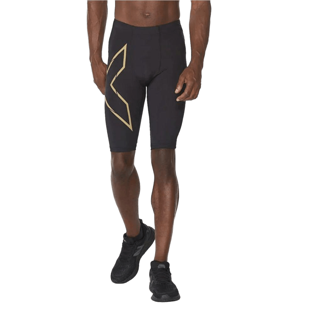 2XU Men's Light Speed Compression Shorts (Black/ Gold Reflective) - Cam2