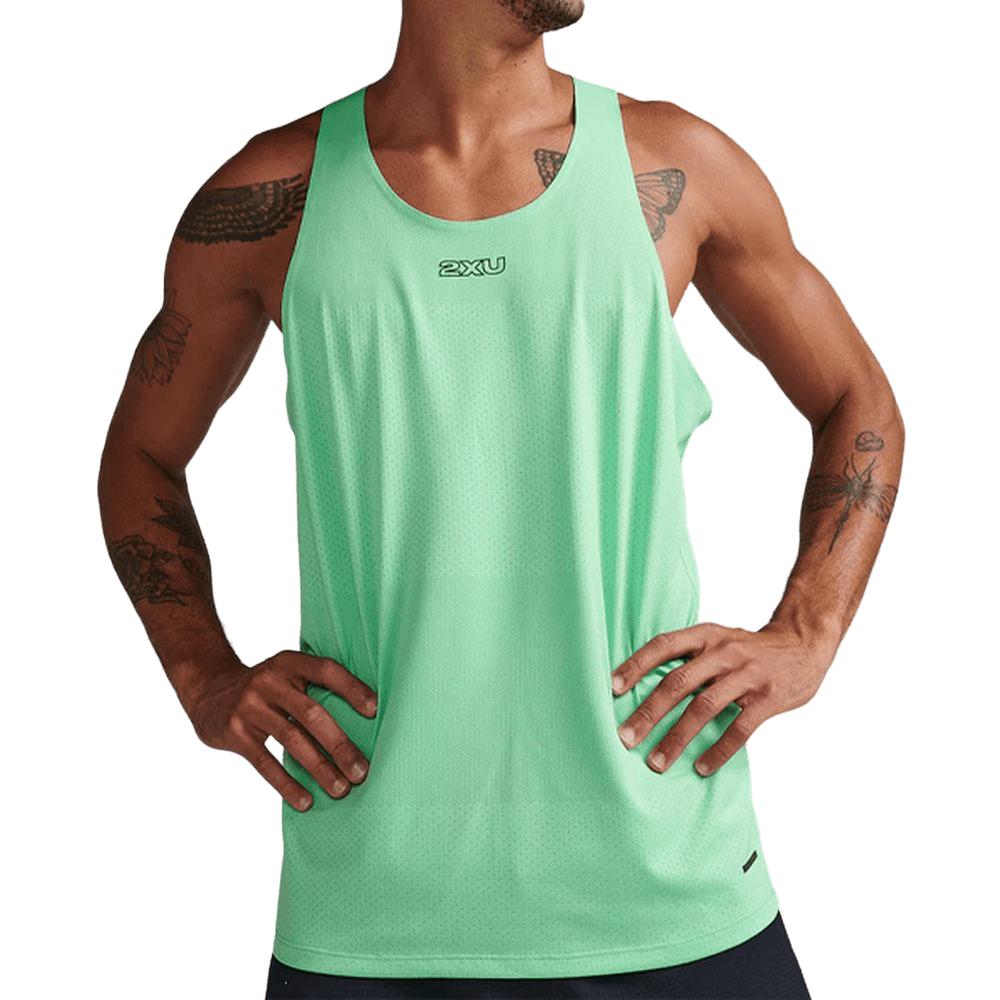 2XU Men's Light Speed Tech Singlet (Spring Green/Black Reflective) - Cam2