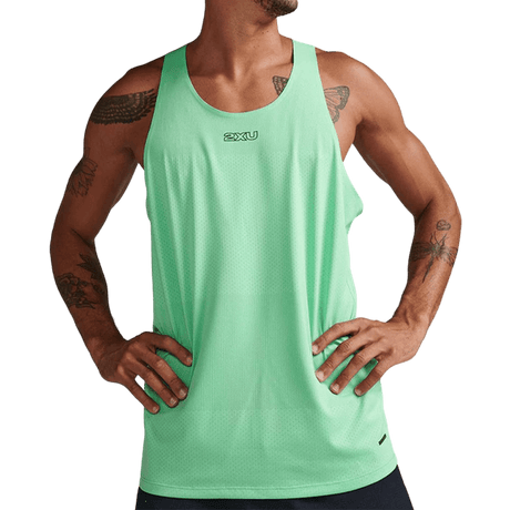 2XU Men's Light Speed Tech Singlet (Spring Green/Black Reflective) - Cam2