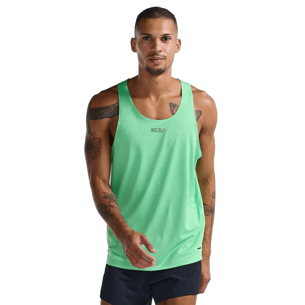 2XU Men's Light Speed Tech Singlet (Spring Green/Black Reflective) - Cam2