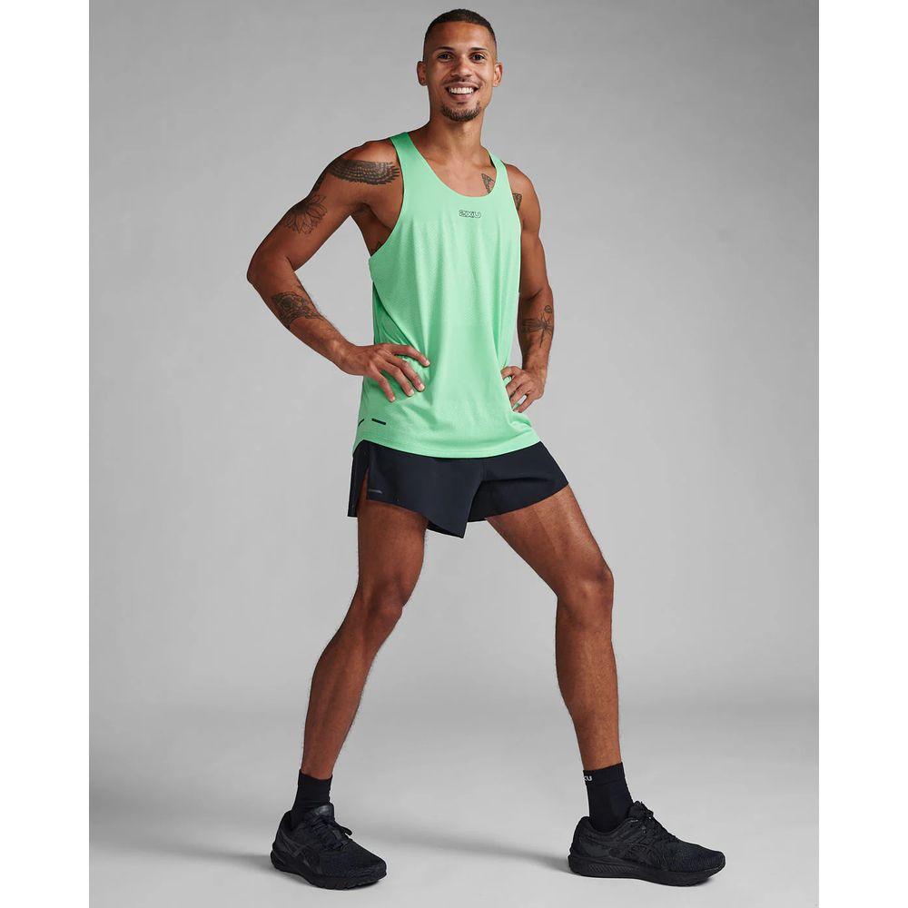 2XU Men's Light Speed Tech Singlet (Spring Green/Black Reflective) - Cam2