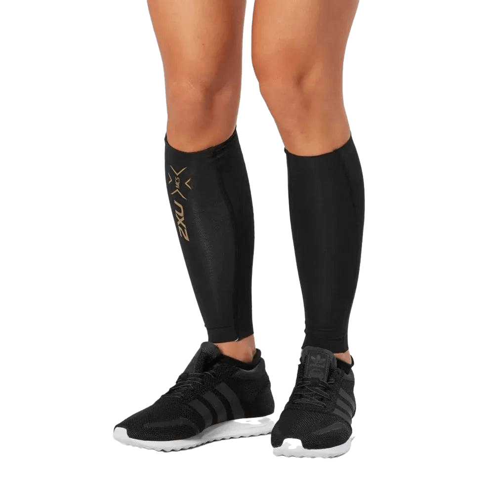 2XU Unisex's Elite Light Speed Compression Calf Guards (Black/ Gold) - Cam2