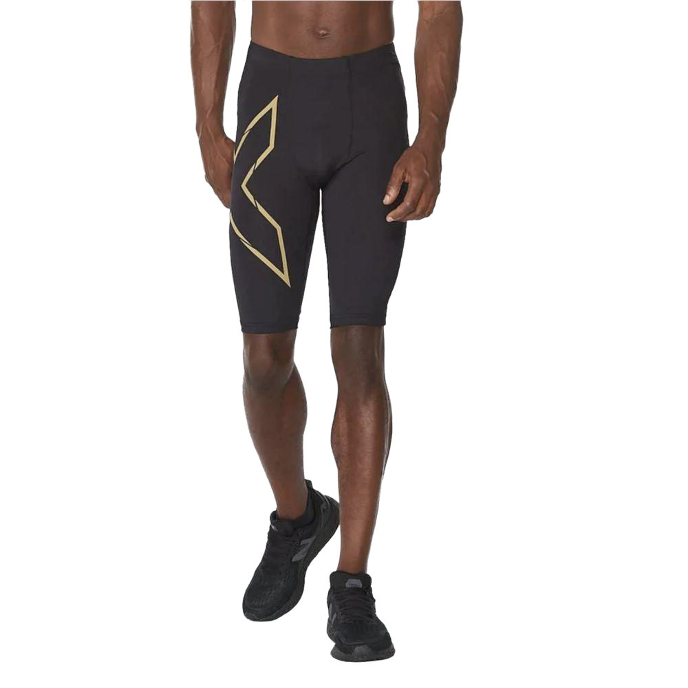 2XU Men's Light Speed Compression Shorts (Black/ Gold Reflective)