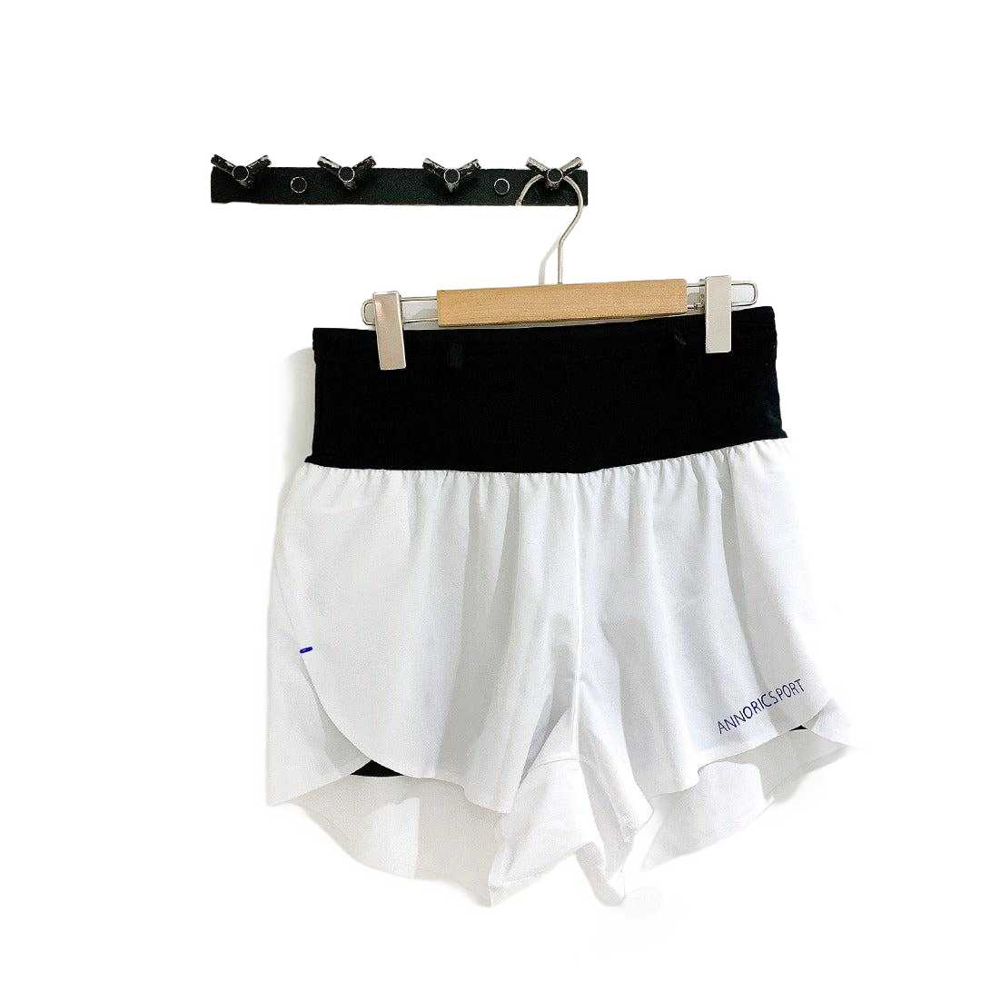Annoricsport Men's All In One Eco Blanc Running Shorts (White /Blue Logo)
