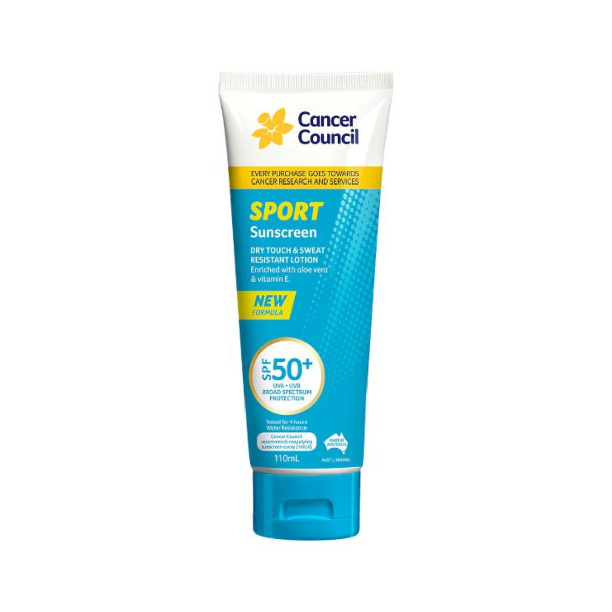 Cancer Council CCA Sport Sunscreen Dry Touch & Sweat Resistant Lotion SPF50+