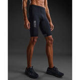 2XU Men's Light Speed React Compression Shorts (Black/White Reflective) - Cam2