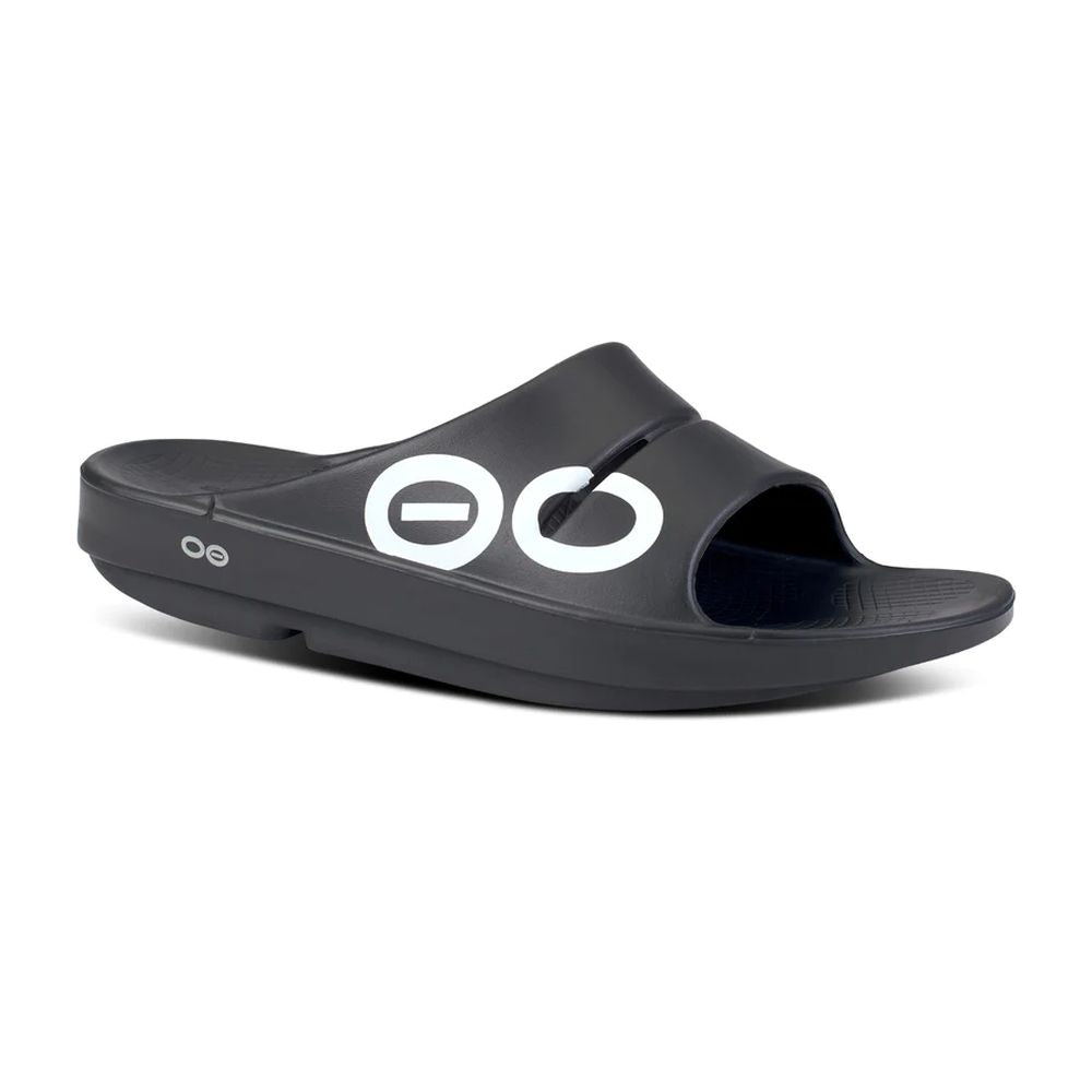 Oofos Unisex's OOahh Sport Sandal (Black White) - Cam2