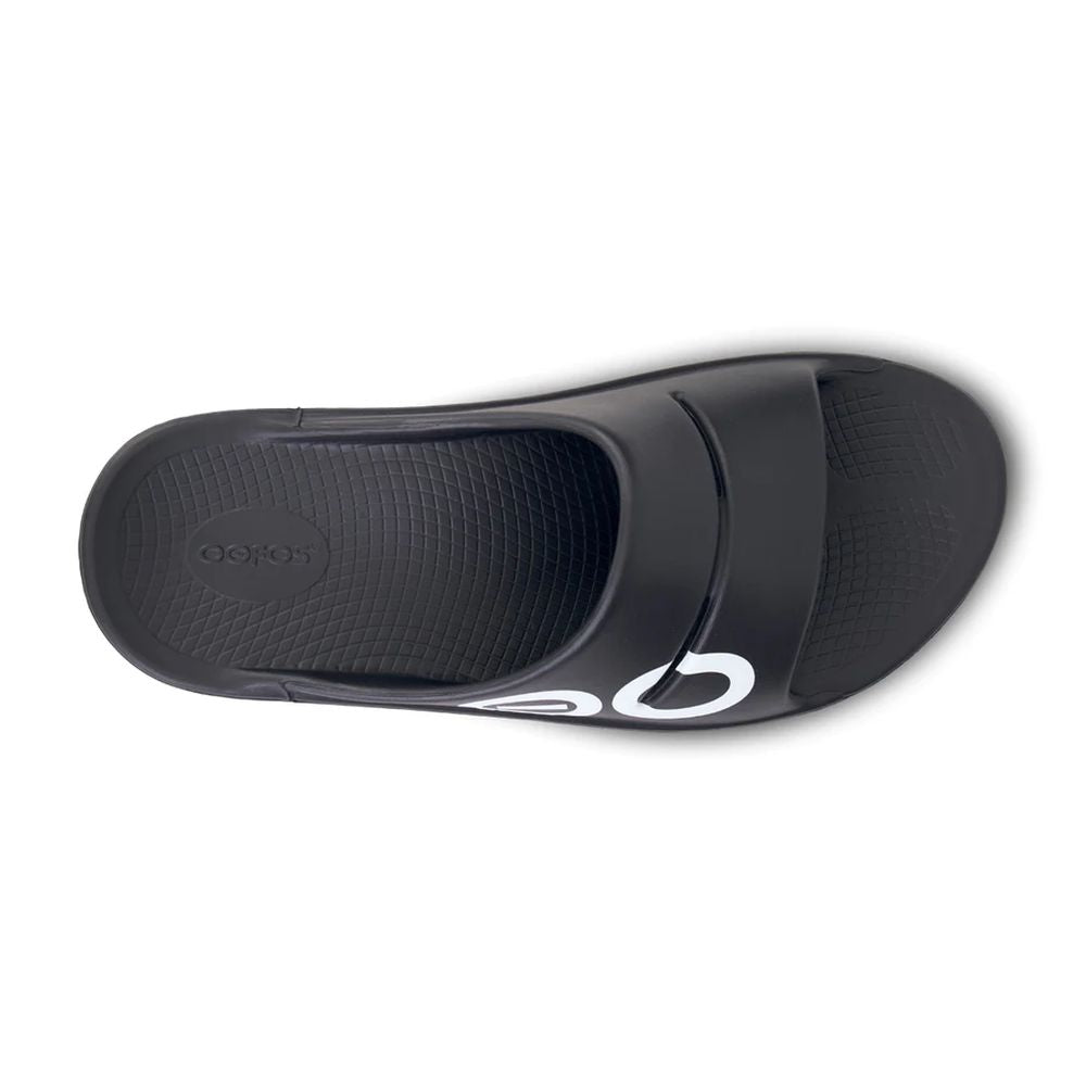 Oofos Unisex's OOahh Sport Sandal (Black White) - Cam2