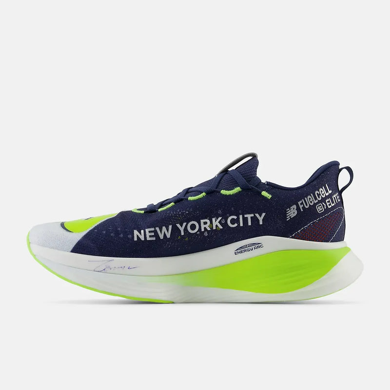 New Balance Women's NYC Marathon FuelCell SuperComp Elite v3 Road Running Shoes (Navy/ Silver Metallic)