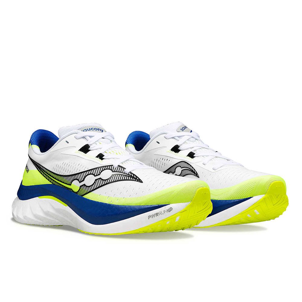 Saucony Men's Endorphin Speed 4 Road Running Shoes (White / Blue) - Cam2