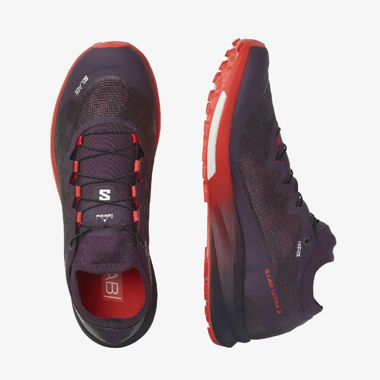 Salomon - Salomon Unisex's S/LAB Ultra 3 V2 Trail Running Shoes (Plum Perfect/Fiery Red/White) - Cam2 