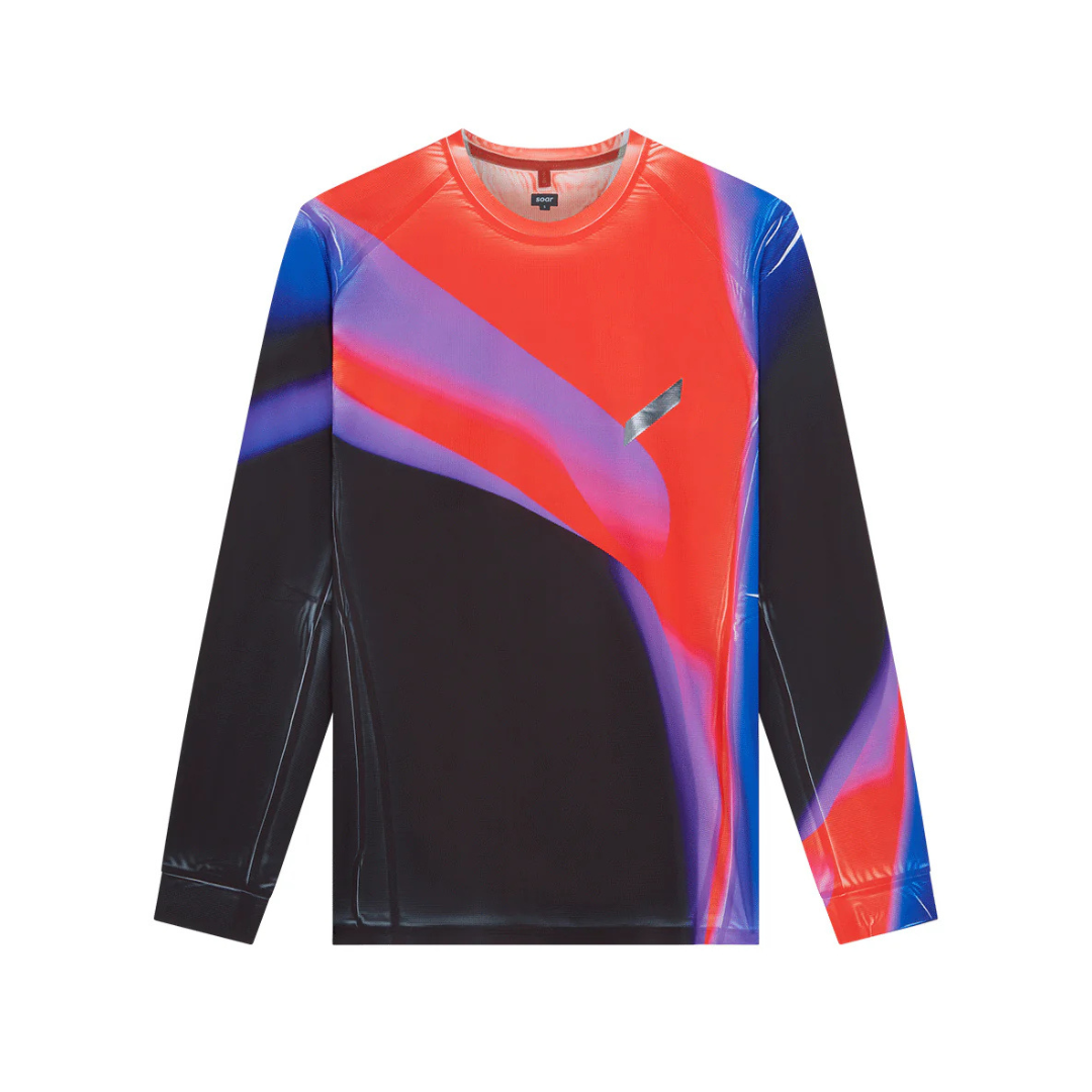 Soar Men's Printed Long Sleeve Tech Tee (Black/ Blue/ Red)