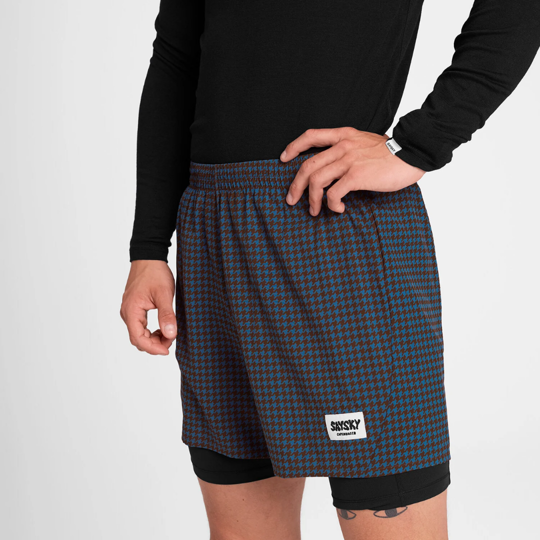 SAYSKY Men's Houndstooth Pace 2 in 1 Shorts 5''