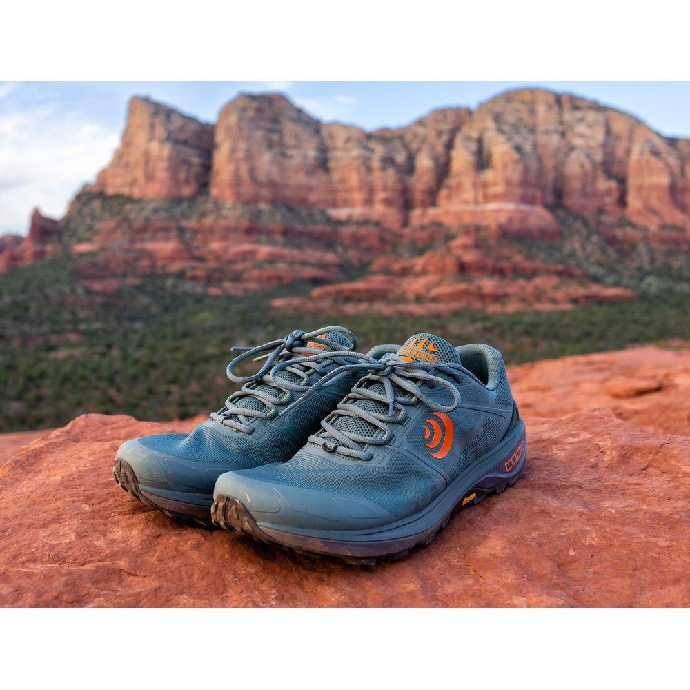 Topo Men's Terraventure 4 Trail Running Shoes (Green/ Orange) - Cam2
